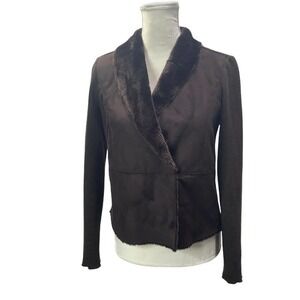 Jaclyn smith suede fabric knit faux fur brown jacket womens size S C hook & loop